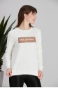 Beyaz Aplike Nakışlı Yazılı Sweatshirt