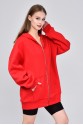 Kadın Kırmızı Fermuarlı Kapüşonlu Oversize Sweatshirt